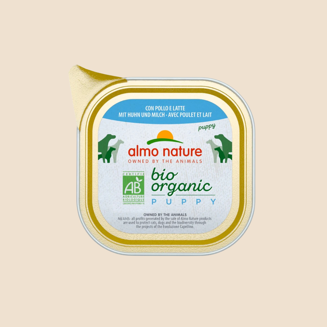 Almo Nature Bio Organic Natvoer Puppy - Compleet - Kuipje - 100g - Kip en Melk