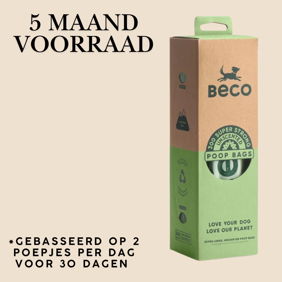 Poepzakjes Gerecyclede Zonder Geur – Dispenser met 1 Rol (300 stuks)