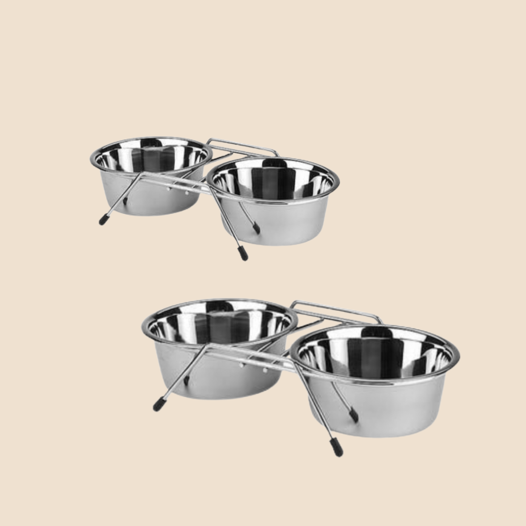 RVS dubbele voerbak met standaard