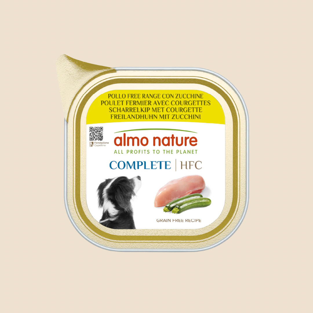 Almo Nature HFC Natvoer Hond - Compleet - Kuipje - 85g - Vrije Uitloop Kip met Courgette