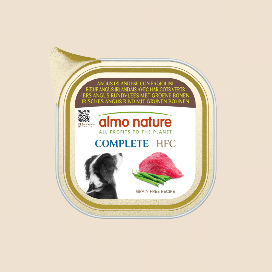 Almo Nature HFC Natvoer Hond - Compleet - Kuipje - 85g - Ierse Angus Beef met Groene Bonen